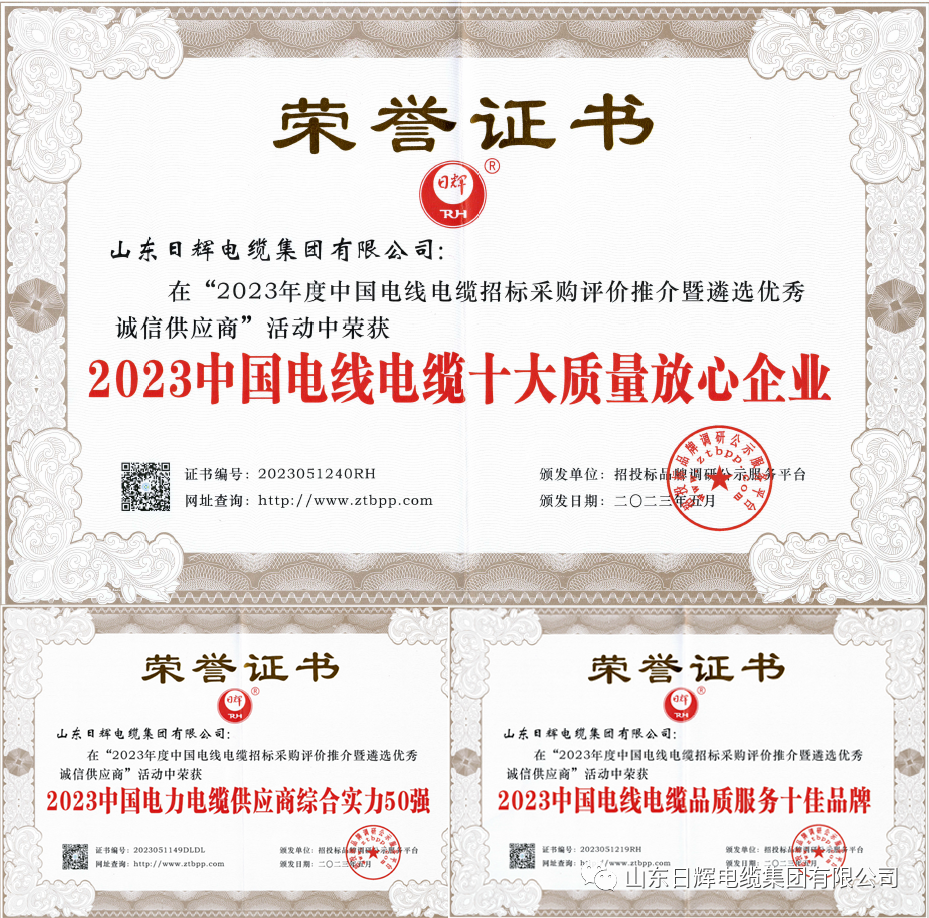 喜报！2023中国电线电缆招标采购品牌榜单在京发布，日辉电缆集团荣获多个奖项